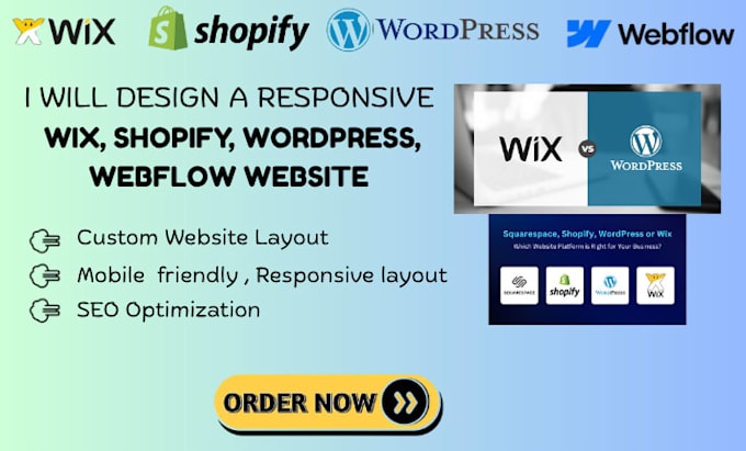 design a modern shopify, wix, wordpress, or webflow site