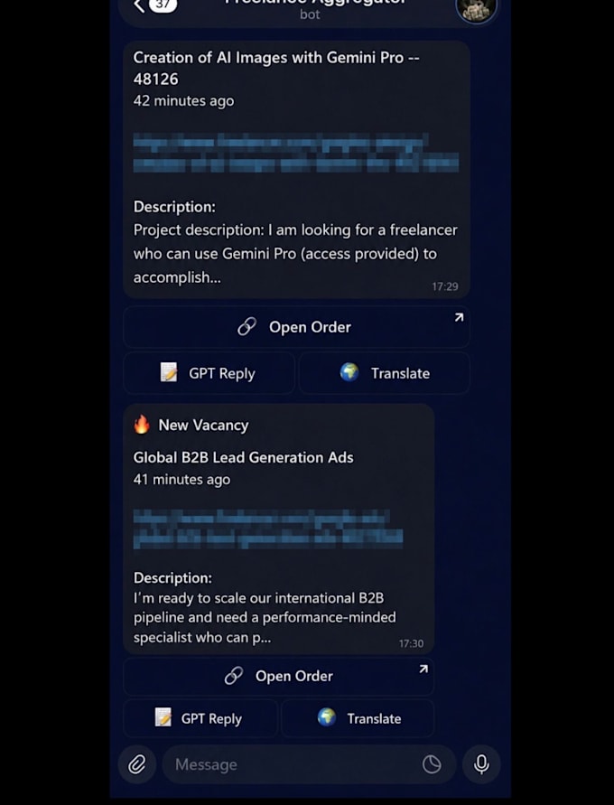 build telegram bot for data automation, alert, notifications
