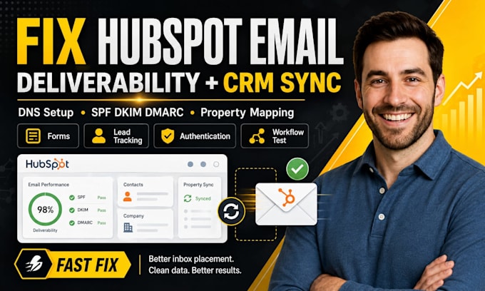 fix hubspot email deliverability and setup crm property synchronization