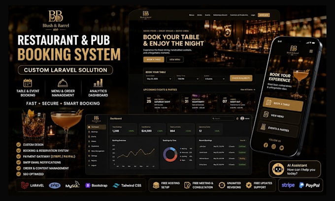 develop pub booking and party booking website