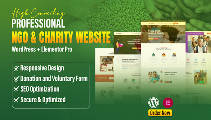 design ngo charity nonprofit website using wordpress elementor