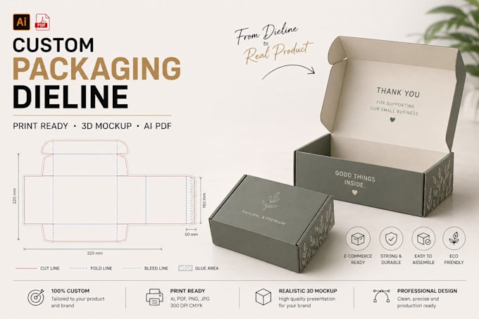 create dieline, diecut and box packaging design