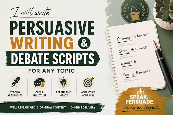 write persuasive writing and debate scripts for any topic