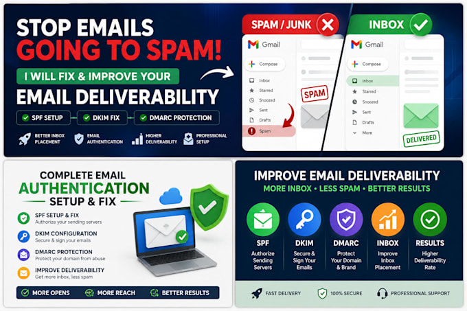 fix email spam issues spf dkim dmarc and improve deliverability