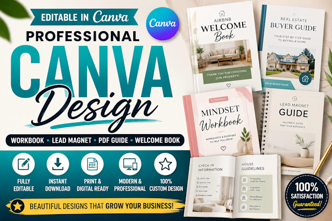 design canva workbook lead magnet pdf guide, welcome book canva ebook design