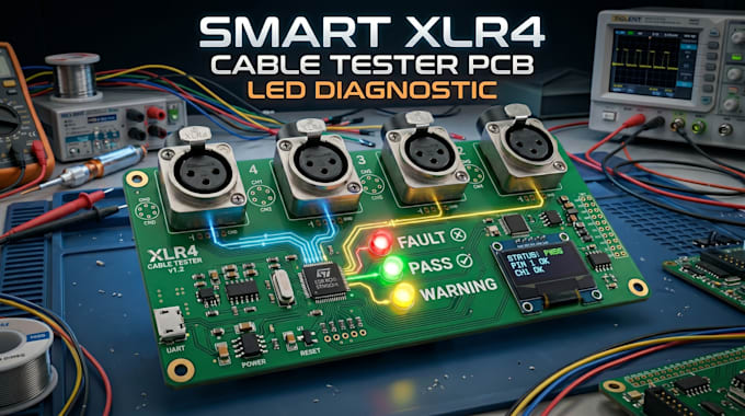 design smart cable tester pcb xlr4 with led diagnostic interfacez