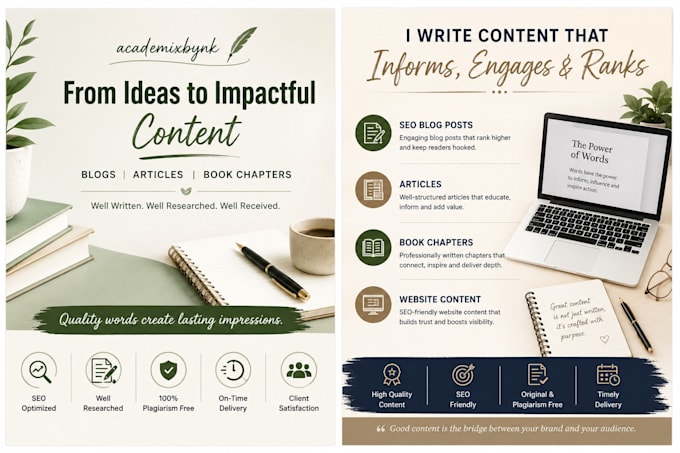 write SEO optimized blogs, articles, and book chapters