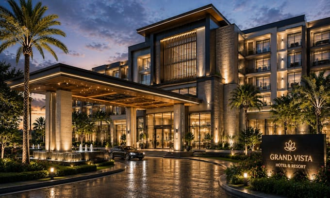 create airport hotel transport hub facade cgi rendering