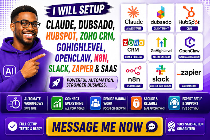 setup claude dubsado hubspot zoho CRM gohighlevel openclaw n8n slack zapier saas