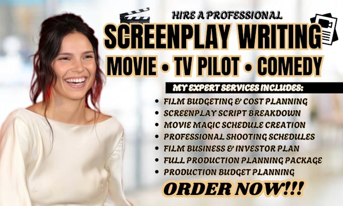 write a professional movie script screenplay film script, TV pilot comedy scrip