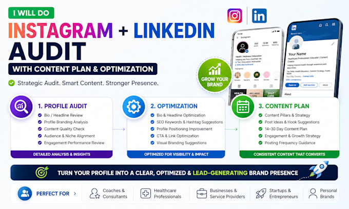 do ig and linkedin audit with content plan and optimization