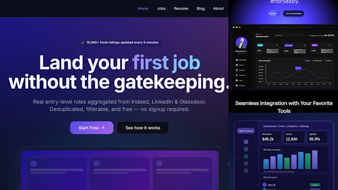 design a next js saas dashboard, admin panel and landing page UI UX