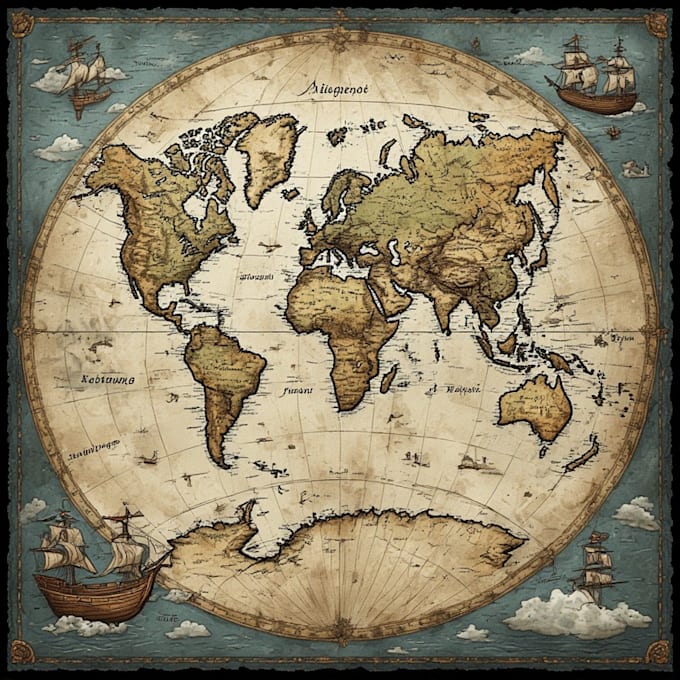 draw fantasy map or ship illustration with cool details