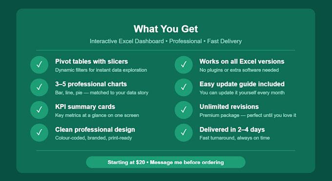 create a professional excel dashboard and charts