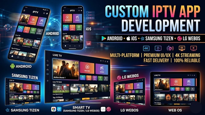 develop latest custom iptv app for android ios samsung lg webos with backend dev