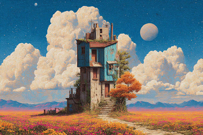 create a unique psychedelic surrealistic illustration for album cover