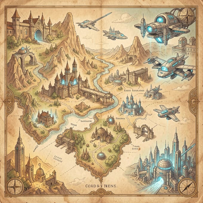 illustrate medieval fantasy and sci fi maps