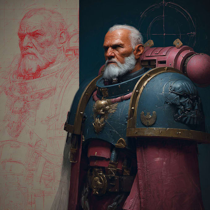 make detailed warhammer 40k space marine illustrations