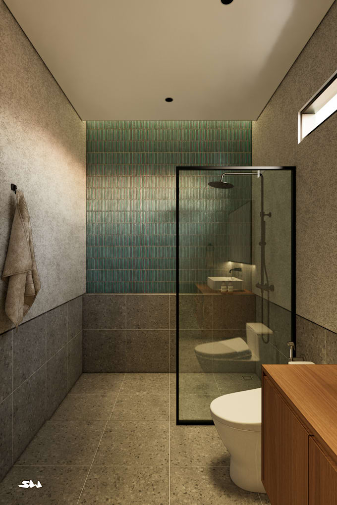 do bathroom interior design in 3d and render