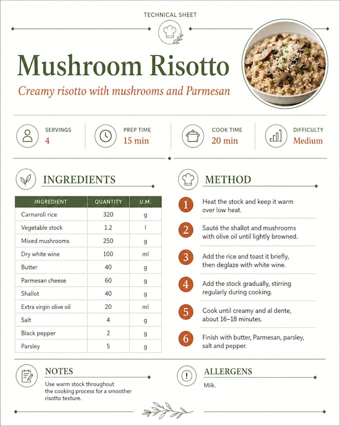 create professional recipe sheets