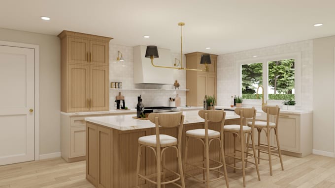 create modern kitchen design with realistic 3d render