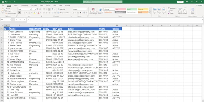 clean and format excel or CSV data professionally