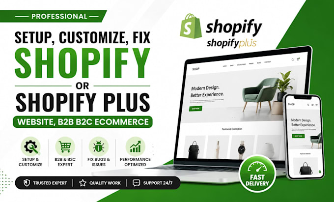 setup, customize, fix shopify or shopify plus website, b2b b2c ecommerce