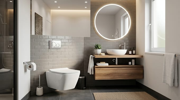 design 3d toilet design, bathroom in 3d model and the 2d floor plan