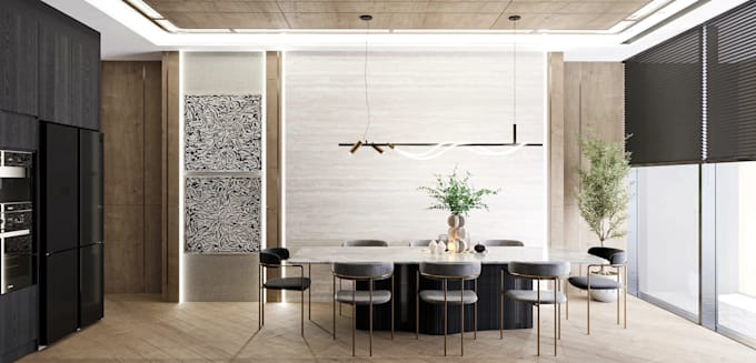 render modern office interior,office kitchen,dining design,reception lobby model