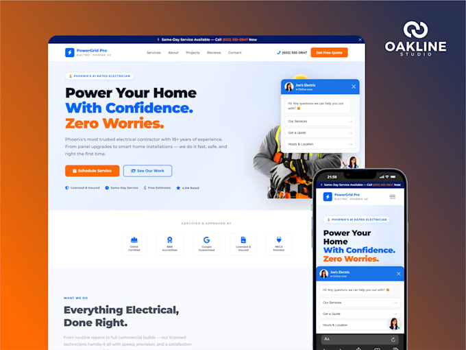 build a electrician website with smart chatbot and lead capture