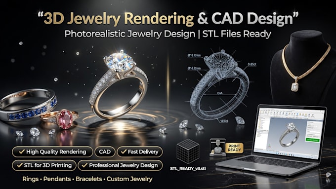 do 3d jewelry rendering cad modeling photorealistic design with stl files