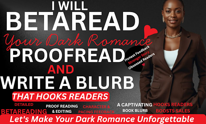 beta read your dark romance, proofread and write a book blurb that hooks readers