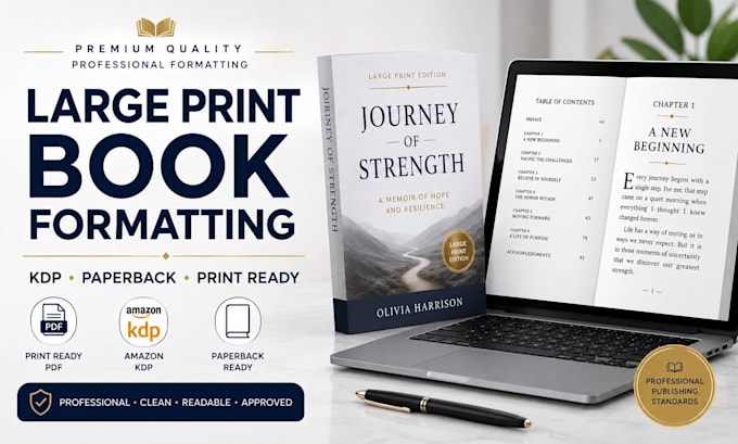format large print books for amazon KDP paperback publishing