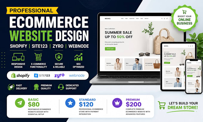 build responsive shopify site123 zyro webnode ecommerce website design