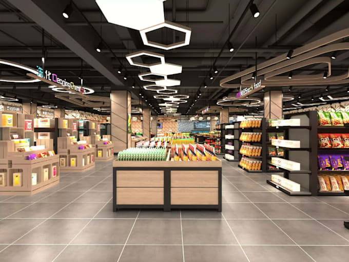 Design 3d supermarket interior, grocery store, mini mart, retail shop ...