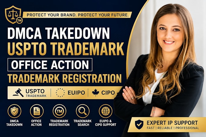 handle dmca takedown, uspto trademark and office action