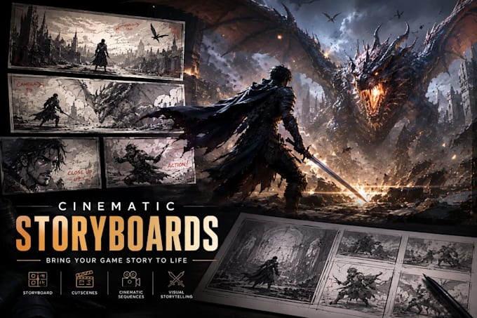 create game cinematic storyboard sequences and cutscenes