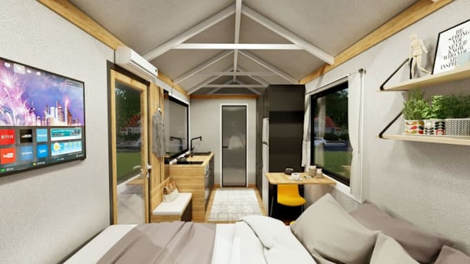 design 2d layout, 3d container homes, tiny house, studio apartment, frame house