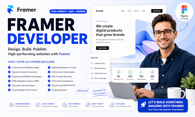 design or develop framer website devloper landing page figma to webflow or fix
