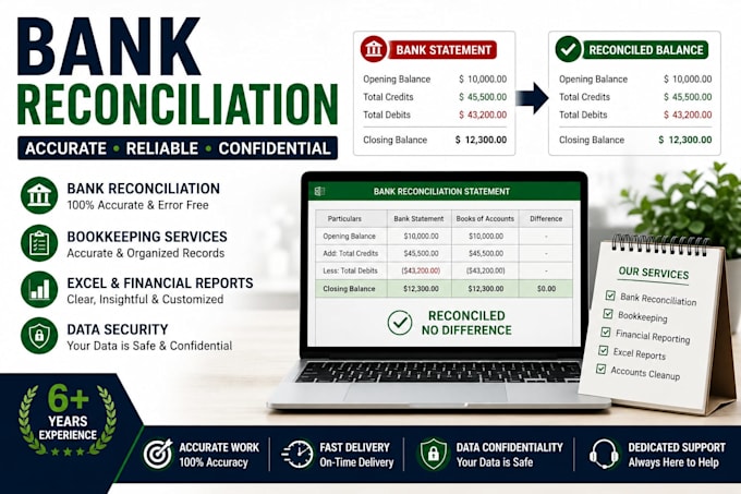 do bookkeeping, bank reconciliation and excel reports