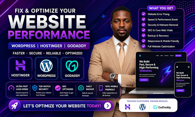 fix and optimize your hostinger website wordpress website godaddy website