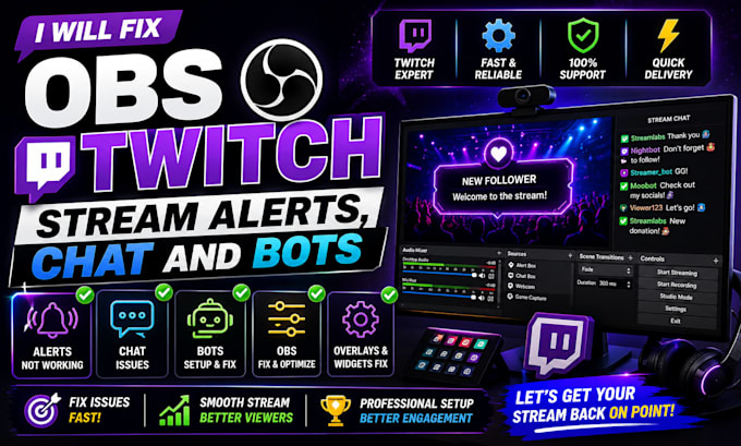 fix obs twitch stream alerts, chat and bots