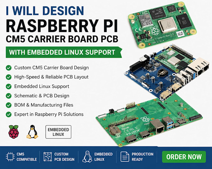 design raspberry pi cm5 carrier board pcb with embedded linux support