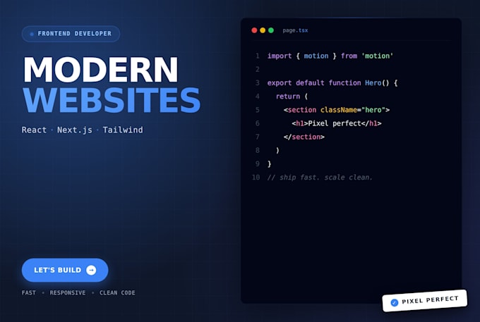 develop a modern responsive website with react, next js, and tailwind CSS