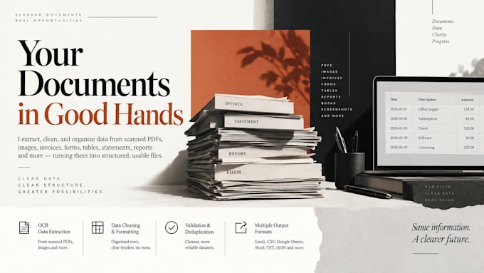 extract, clean, organize info, text, data from pdfs, images
