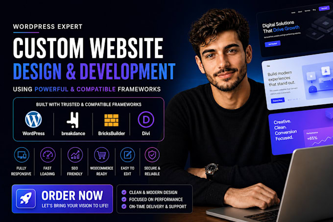 create a responsive wordpress website using elementor pro divi and breakdance