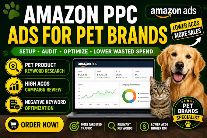 setup and optimize amazon PPC ads for pet brands to reduce acos and boost roas