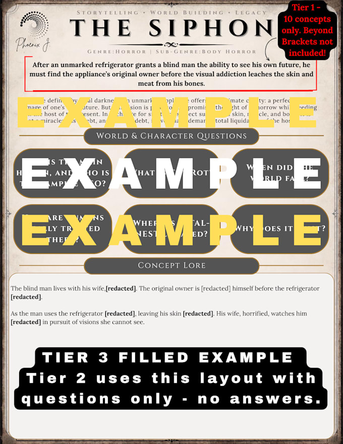 create custom script ready story concepts and worldbuilding development sheets