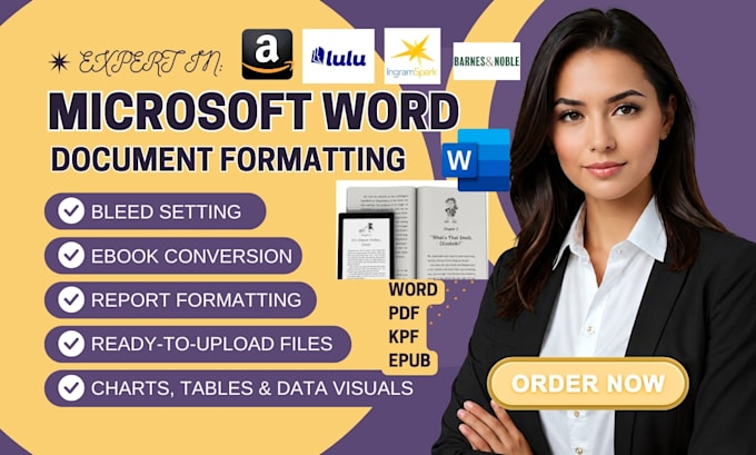 format your word document, report, book, kindle to print chart setup, publishing