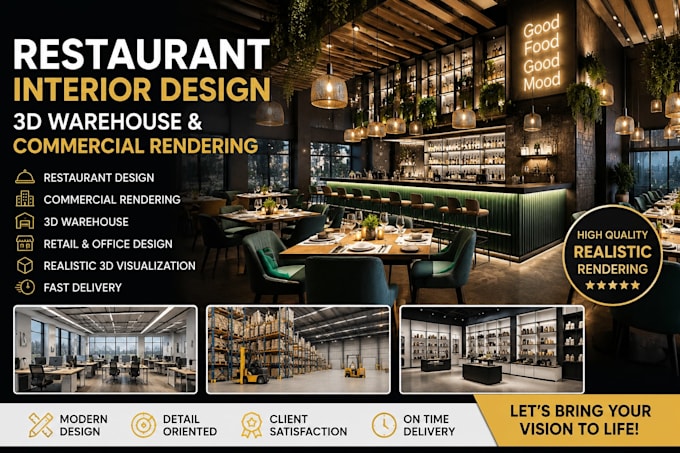 create restaurant interior design 3d warehouse and commercial rendering
